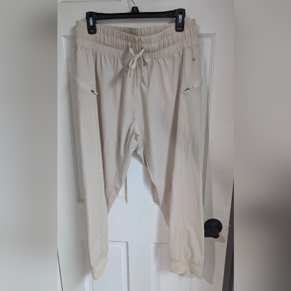 Cali Sport Pants - Cali Sport Women’s LargJogger Pants Cream Drawstring Zip Pockets Athletic